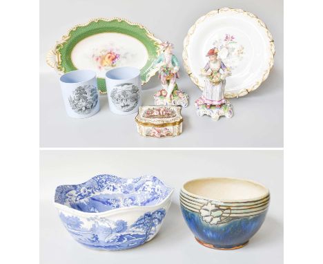 Assorted British and Continental Ceramics, to include: a Royal Worcester oval dish painted with fruit, under a green and gilt