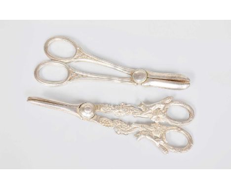 A Pair of George V Silver Grape-Scissors and a Pair of Elizabeth II Silver Grape-Scissors, The First Pair by Elkington, Birmi