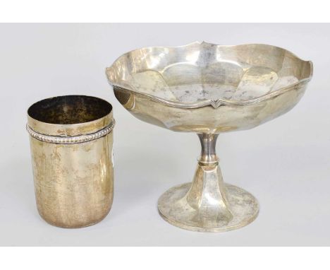 A German Silver Beaker and a George V Silver Pedestal-Bowl, The Beaker by Gebruder Friedländer, Berlin, First Half 20th Centu