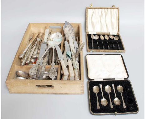 A Collection of Assorted Silver and Silver Plate Flatware, various patterns (one tray)