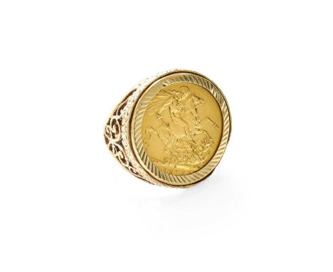 A Sovereign Ring, dated 1915, loose mounted, finger size RLoose mount unmarked, in our opinion would test as gold. Gross weig