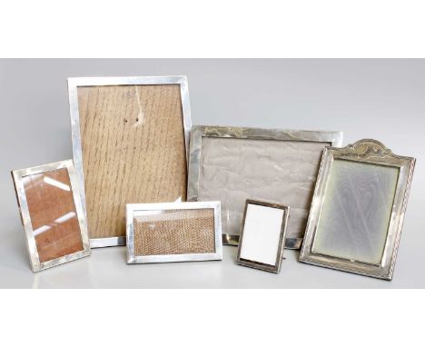 A Collection of Six Assorted Silver-Mounted Photograph-Frames, five plain oblong, 18.5cm wide by 25.5cm high and smaller and 