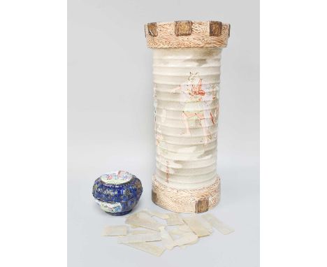 A Japanese Satsuma Vase, Meiji Period, painted with anthropomorphic rats on ribbed ground, signed; together with a Cantonese 