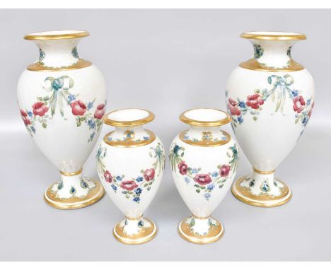 A Pair of Early 20th Century William Moorcroft for James Macintyre "Eighteenth Century" Florian Ware Pattern Vases, printed m