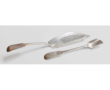 A George III Irish Silver Cheese-Scoop and a William IV Silver Fish-Slice, The Cheese-Scoop by Samuel Neville, Dublin, 1809, 