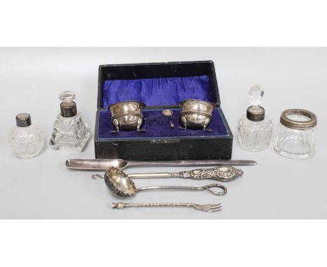 A Collection of Assorted George II and Later Silver and Silver Plate, comprising a marrow-scoop, London, 1721; a cased pair o