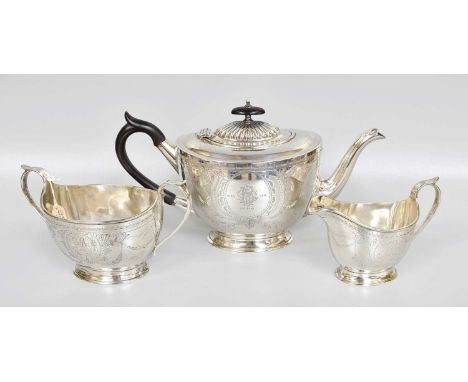 A Three-Piece George V Silver Tea-Service, by Edward John Haseler and Noble Haseler, Birmingham, 1910, each piece tapering ov