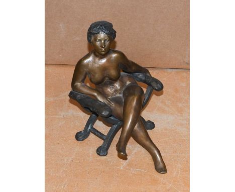 Laszlo Kutas (1936-2023) Hungarian, bronze sculpture of a seated female nude, 24.5cm