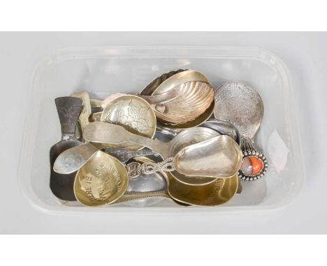 A Collection of Assorted Caddy-Spoons, including an Old Sheffield plate example, various advertising examples and other (qty)