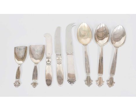 A Collection of Danish Silver Flatware, by Georg Jensen, Copenhagen, Mostly Post 1945, comprising three Acanthus pattern dess