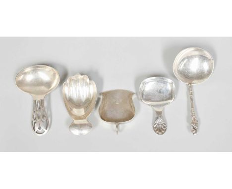 Five Various Victorian and Later Silver Caddy-Spoons, One by Martin and Hall, Sheffield, 1874; One Maker's Mark LD, Birmingha