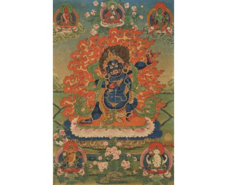 TANGKA REPRÉSENTANT SENGE DRADOGTIBET, XIXE SIÈCLEDistemper on cloth; three Tibetan characters inscription to verso, in red i