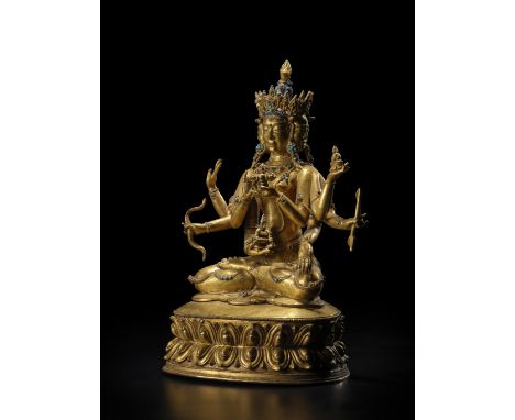 STATUETTE D'USHNISHAVIJAYA EN ALLIAGE DE CUIVRE DORÉTIBET CENTRAL, XVE/XVIE SIÈCLEHimalayan Art Resources item no. 4601 23.8 