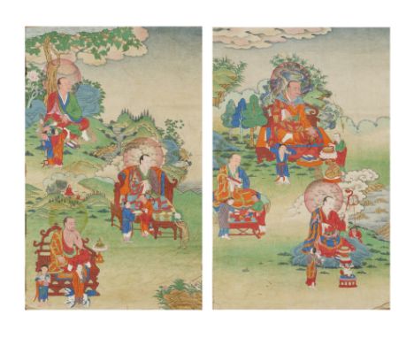 DEUX TANGKAS REPRÉSENTANT DES ARHATSTIBET DE L'EST, STYLE DE PALPUNG, FIN DU XIXE/DÉBUT DU XXE SIÈCLEDistemper on cloth; both