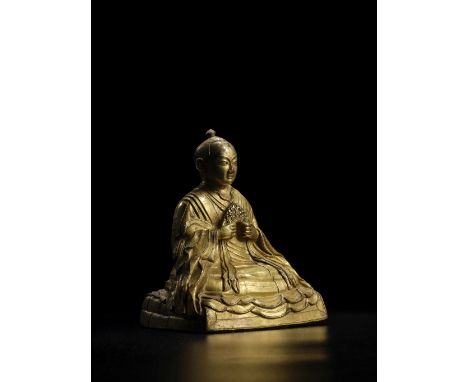 STATUETTE DE RAHULA EN ALLIAGE DE CUIVRE DORÉTIBET, XVIIIE SIÈCLEHimalayan Art Resources item no. 4646 11.8 cm (4 5/8 in.) hi