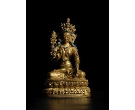 STATUETTE DE TARA BLANCHE EN ALLIAGE DE CUIVRE DORÉDYNASTIE QING, XVIIIE/XIXE SIÈCLEHimalayan Art Resources item no. 4642 18.
