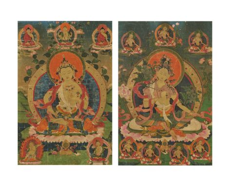 ENSEMBLE DE DEUX TANGKAS REPRÉSENTANT TARA ET VAJRASATTVATIBET, XIXE SIÈCLEHimalayan Art Resources item no. 4654 Image: 60 x 