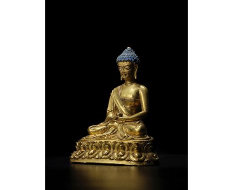 STATUETTE D'AMITABHA EN ALLIAGE DE CUIVRE DORÉTIBET, XVIE/XVIIE SIÈCLEHimalayan Art Resources item no. 4625 14 cm (5 1/2 in.)