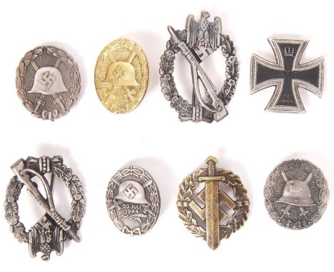 A collection of 8x assorted WWI First World War &amp; WWII Second World War German reproduction medals and badges. To include