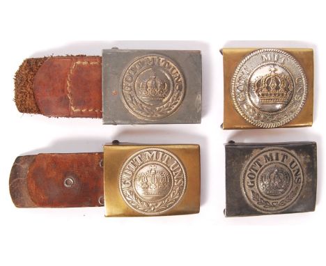 A collection of 4x original WWI First World War Imperial German brass and nickel belt buckles - all with the ' Gott Mit Uns '