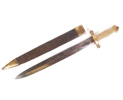 An antique 19th century Victorian French Gladius sword with ribbed brass grip and stamped to the blade ricasso ' Talabot FS P