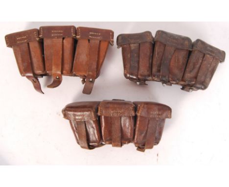 A collection of 3x WWI First World War German military issue leather uniform ammunition / ammo pouches. One being marked to t