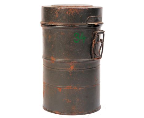 A rare early WWI First World War ' standard issue ' Gas Mask tin (mask not present). Makers marks to base ' KL ' with opening