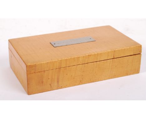 A rare mid-century satinwood trinket box, once having belonged upon HMY Victoria & Albert (the Royal Yacht ). A plaque to the