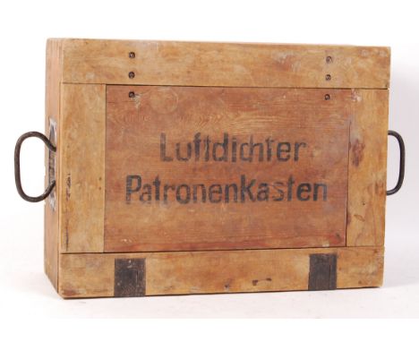 An original WWII Second World War German Nazi Stick Grenade wooden crate / field box. ' Luftichter Patronenkasten ' to top (A