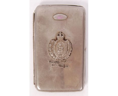 An original WWI First World War interest silver plate cigarette case. Impressed with the British West Indies Regiment crest t