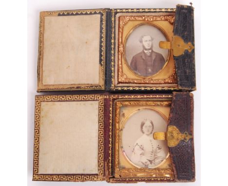 A charming pair of antique 19th century miniature portrait photographs&nbsp; on card. Each with printers marks to verso for '