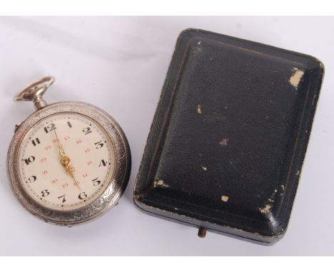 An original WWI First World War era French made silver plate pocket watch. To the rear cover is a medallion reading ' Halte! 