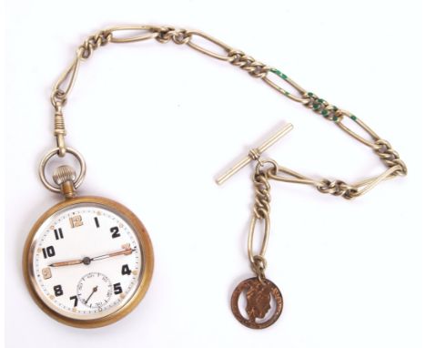 A WWII Second World War Swiss made ' French ' gentleman's keyless winding open faced military pocket watch. With two-tone Ara