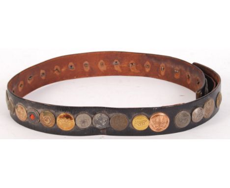 An antique pre-WWI / WWI First World War Prussian military uniform ' hate belt '. The leather belt marked to the clasp ' DRGM