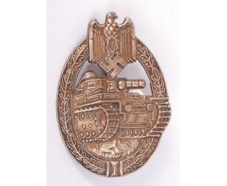 A WWII Second World War German Third Reich ' Panzer Assault Badge ' medal. Hollow back variation. Tank motif to centre with e