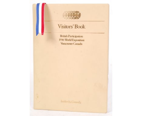 A superb and unique ' Visitor's Book ' from the British Participation 1986 World Exposition Vancouver, Canada. The volume bou