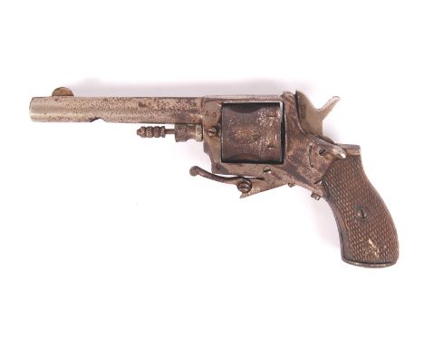 An antique early to mid-century blank firing sporting revolver pistol. Wooden grips. No makers marks present, the barrel hous