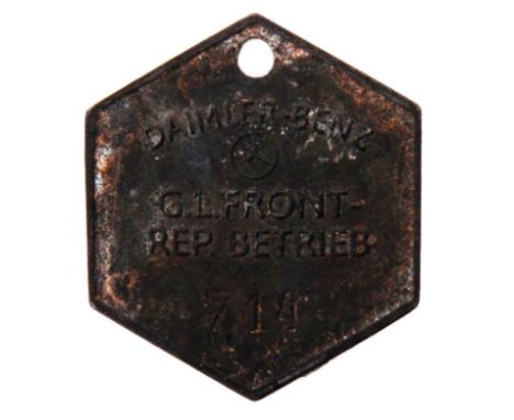 An rare &amp; unusual original WWII Second World War Nazi German Daimler Benz aircraft engine factory token in hexagonal form