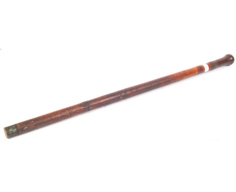 A late 19th / early 20th century Victorian bamboo sword stick / walking cane. Bamboo shaft with oak knop handle. Fullered tre