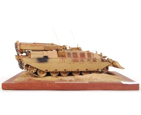 A superb museum quality military model diorama. Showing a  ' Challenger ARRV ' tank / armoured vehicle. The model being super