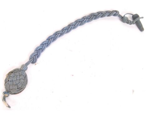 A rare WWI First World War German / Prussian Markman's / Sharp-shooter's uniform lanyard. blue and white cord construction, w