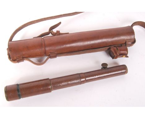 A rare WWI First World War Officer's field telescope by F. Davidson &amp; Co, of London. The brass scope being leather bound,