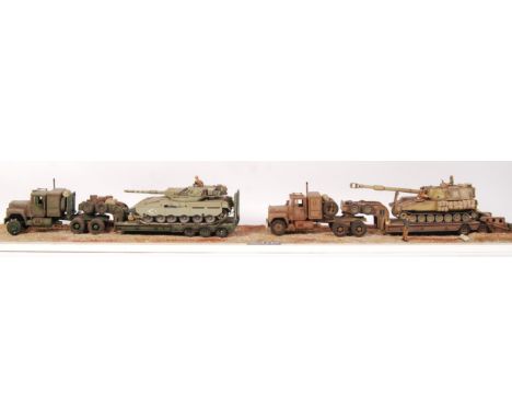 MILITARY MODEL: A superb museum quality Golf War military model diorama. Showing two armoured military tank carriers , titled