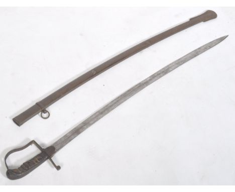 An antique 1796 pattern British light cavalry sword / sabre. No makers marks. Leather wired grips with straight cross guard. 