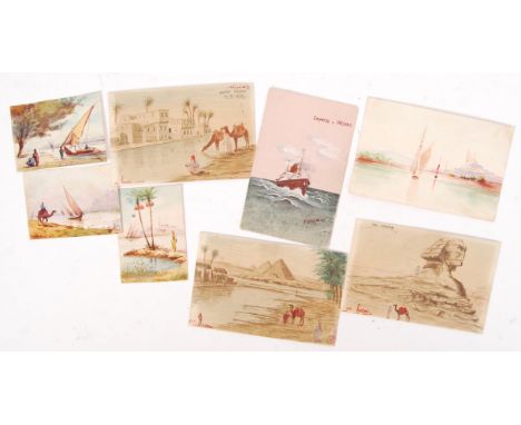 A fascinating collection of 8x original WWI First World War Gallipoli Campaign related postcard (and smaller sized) paintings