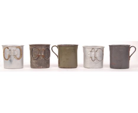 A good collection of 5x antique WWI First World War German mess tin cups / canteen cups. Comprising of: a grey enamel ' Fulda