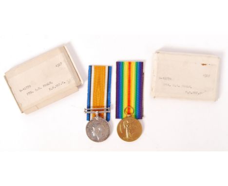 An original WWI First World War medal pair awarded to a R-41770 Private G. E. Foale of the King's Royal Rifle Corp. Comprisin