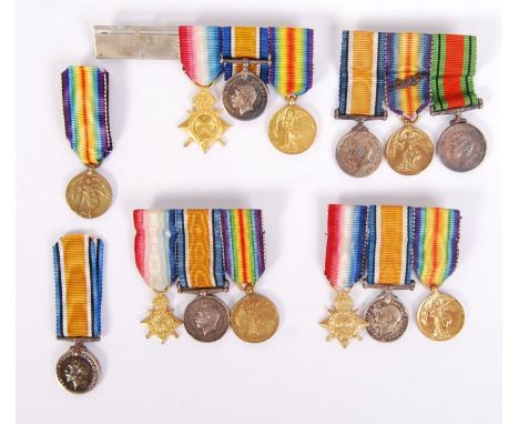 A large collection of original WWI First World War miniature medals. Comprising of; 4x War, Victory and 14-15 Star medals (al