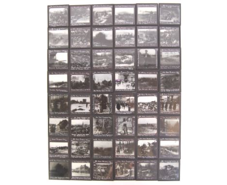 A fascinating collection of rare early 20th century magic lantern glass slides. All military / WWI First World War related vi