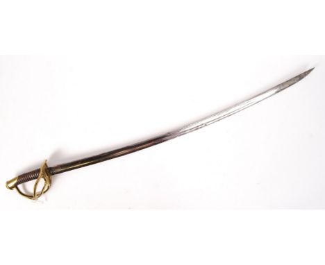 An antique 19th century French 1860 pattern cavalry officer's sword / sabre. The ricasso marked with a knight's motif. Brass 